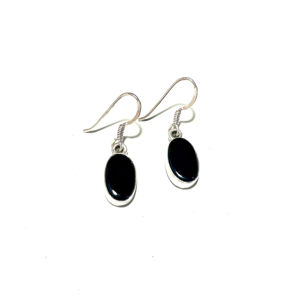 925 Sterling Silver Black Oval Earrings